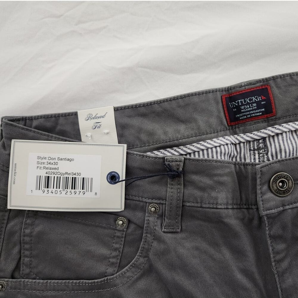 UNTUCKit Don Santiago Pants 34x30 Dark Gray Chinos NWT New Mens Casual Trousers - Picture 7 of 12